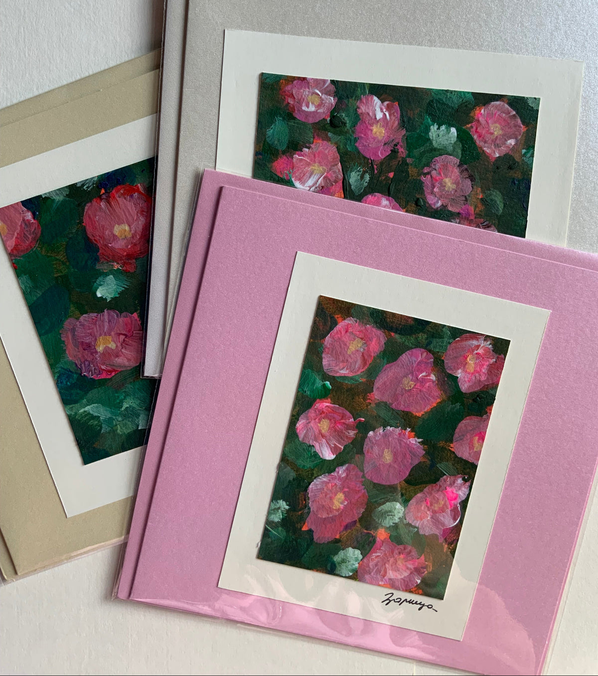 Cartes peintes et enveloppes assorties 15x15